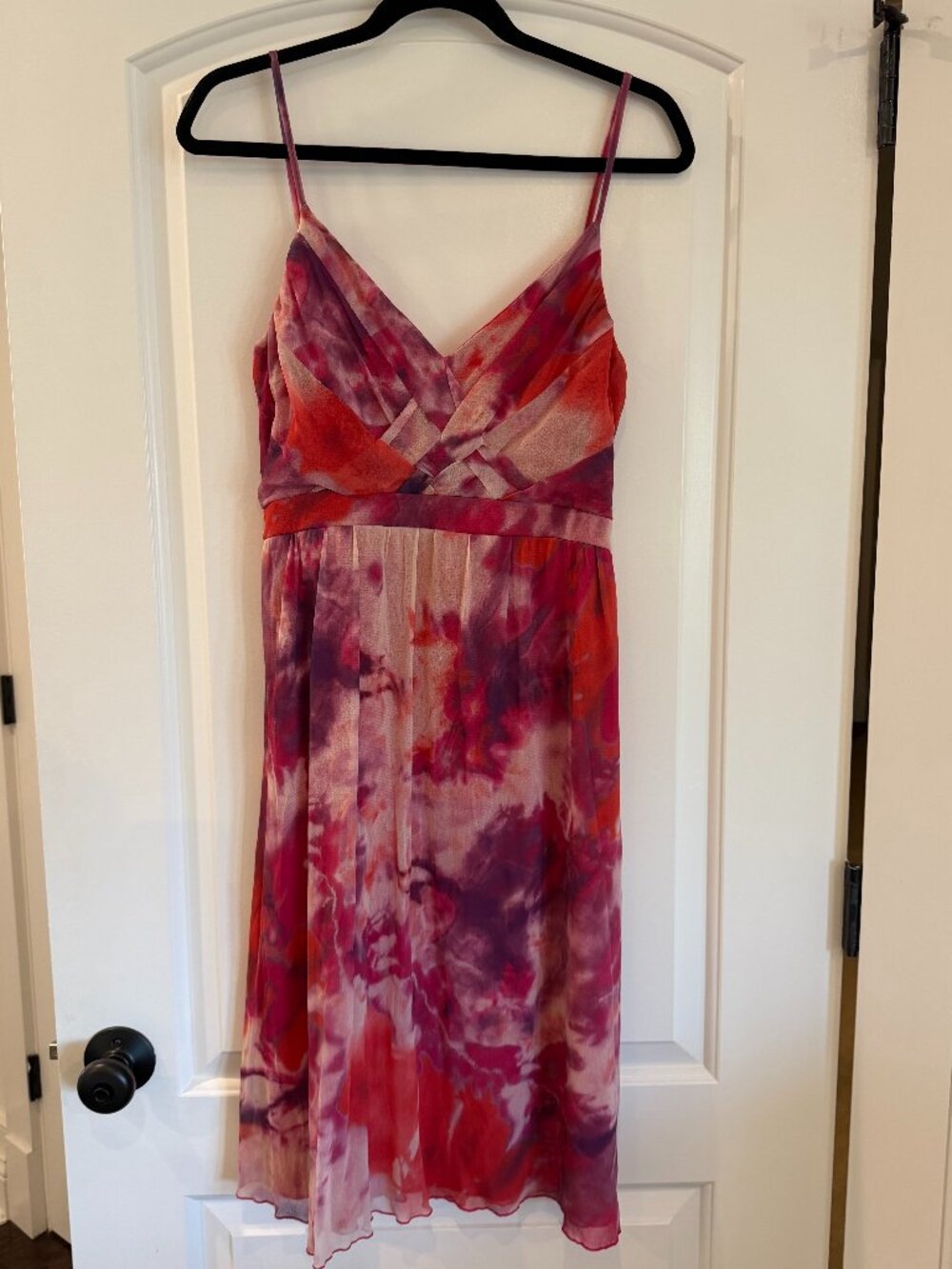 WE Fashion Watercolor Abstract V-Neck Midi Dress - Pink & Purple Size Large